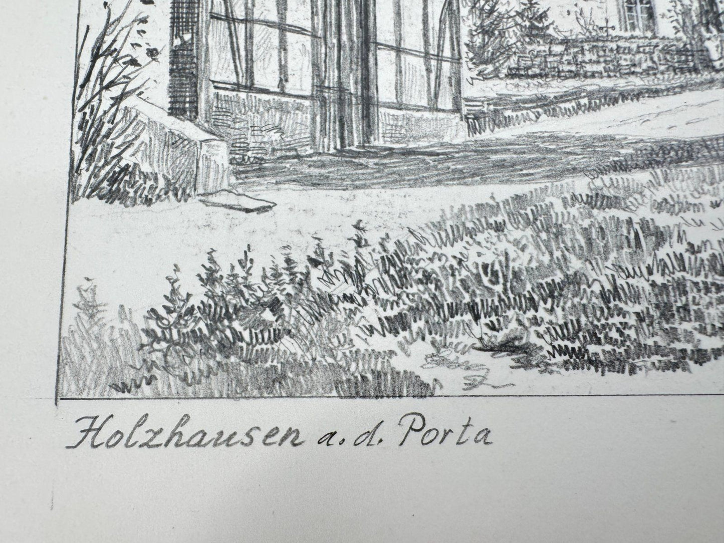 * HEINZ WEHLISCH ZEICHNUNG HOLZHAUSEN A.D. PORTA ANSICHT SIGNIERT