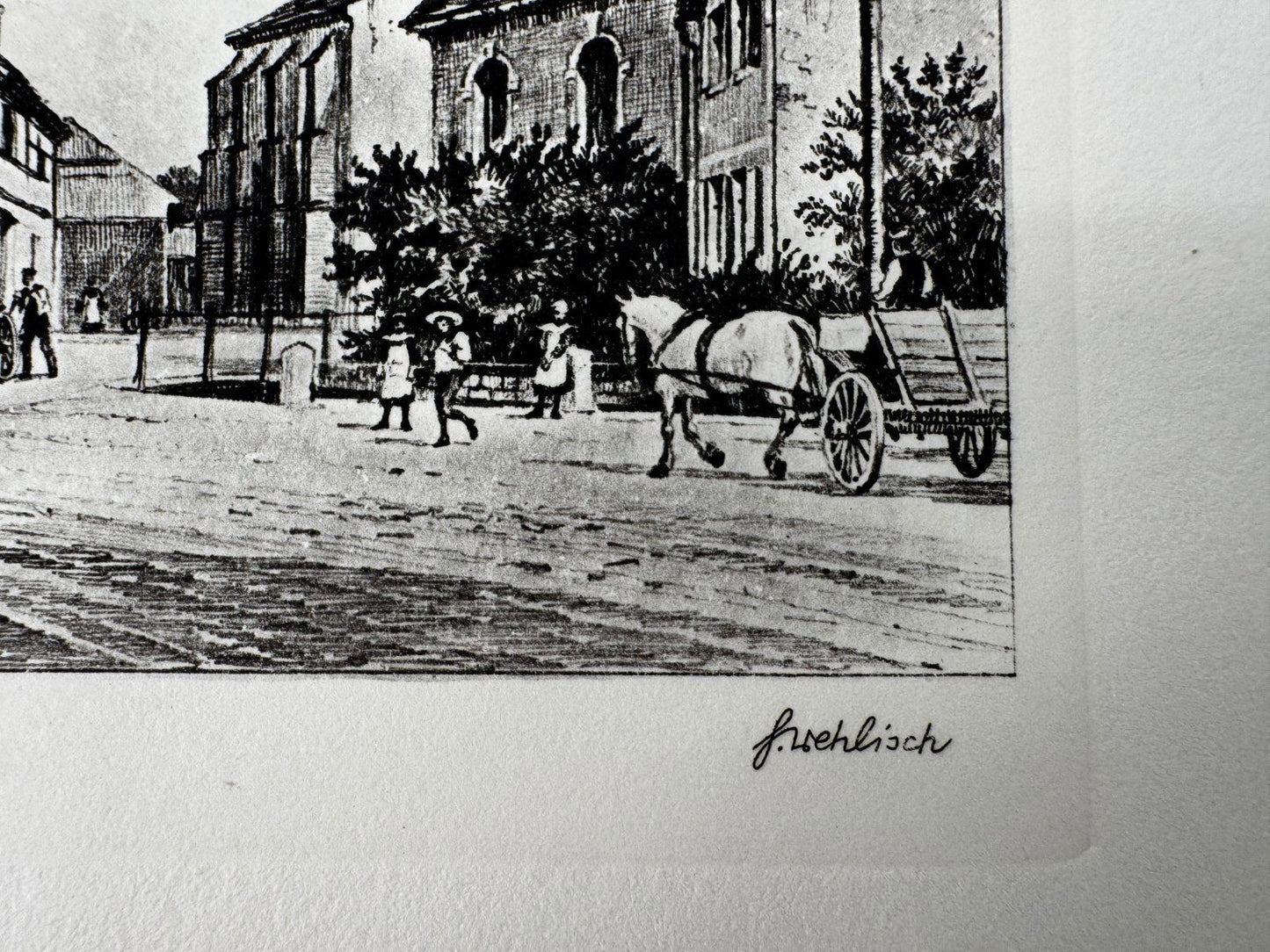 * HEINZ WEHLISCH ORIGINAL RADIERUNG OFFERSWEIER UM 1905 ANSICHT