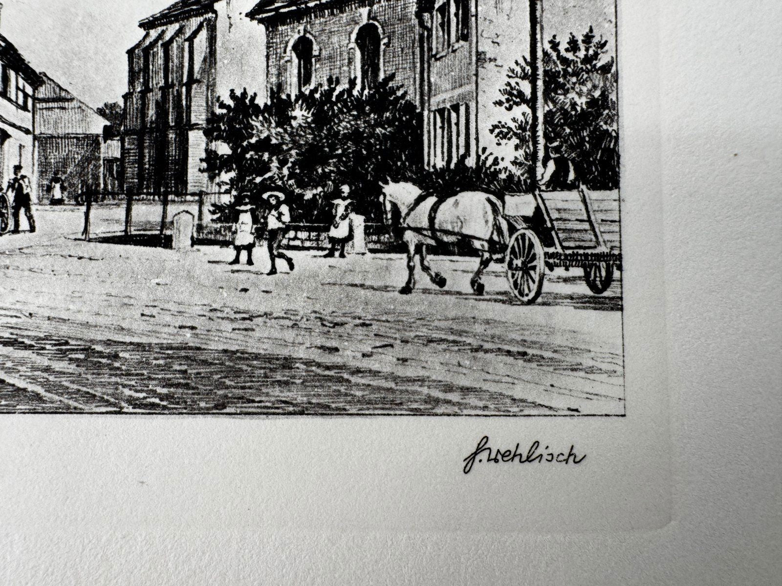 * HEINZ WEHLISCH ORIGINAL RADIERUNG OFFERSWEIER UM 1905 ANSICHT