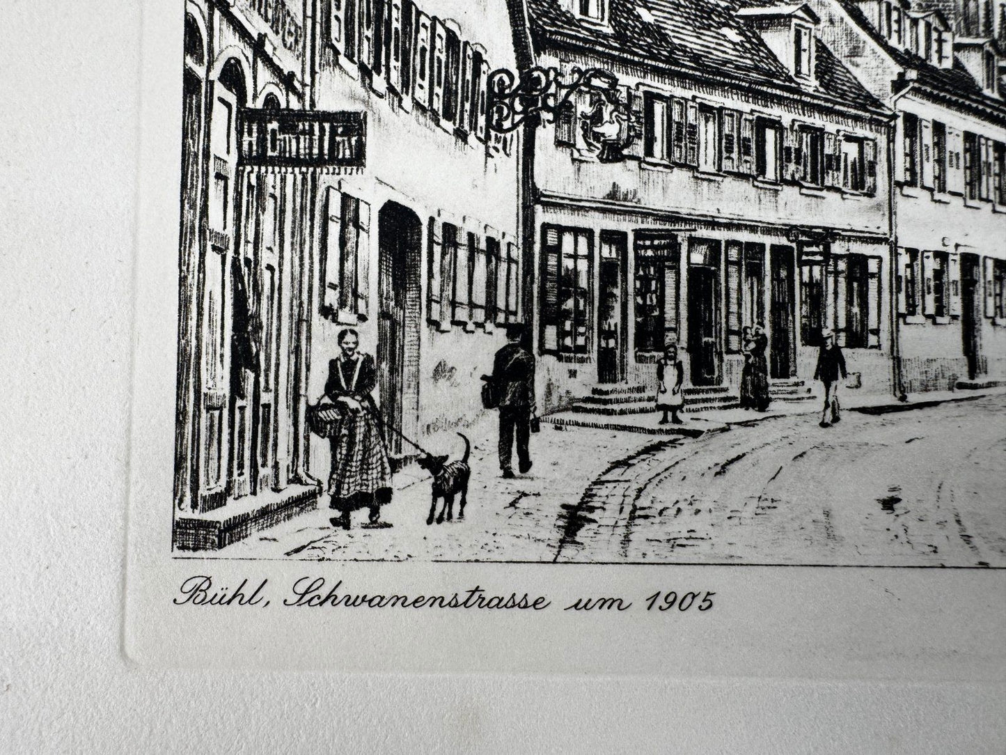 * HEINZ WEHLISCH ORIGINAL RADIERUNG BÜHL SCHWANENSTRASSE UM 1905