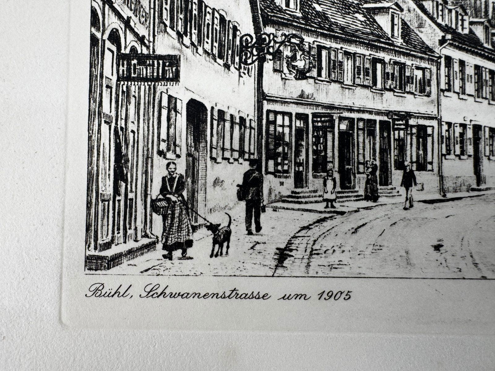 * HEINZ WEHLISCH ORIGINAL RADIERUNG BÜHL SCHWANENSTRASSE UM 1905