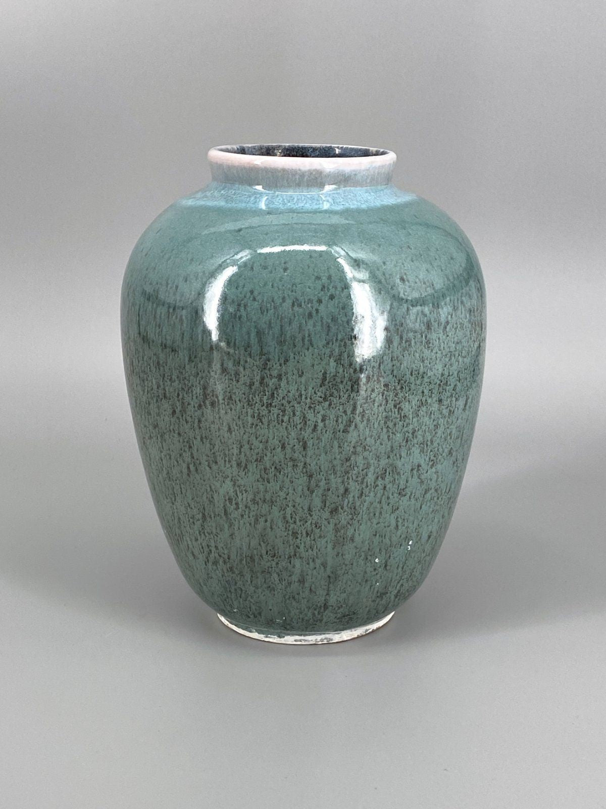 * KERAMIK VASE TÜRKIS BLAU GRÜN GLASUR GESPRENKELT VINTAGE 70er