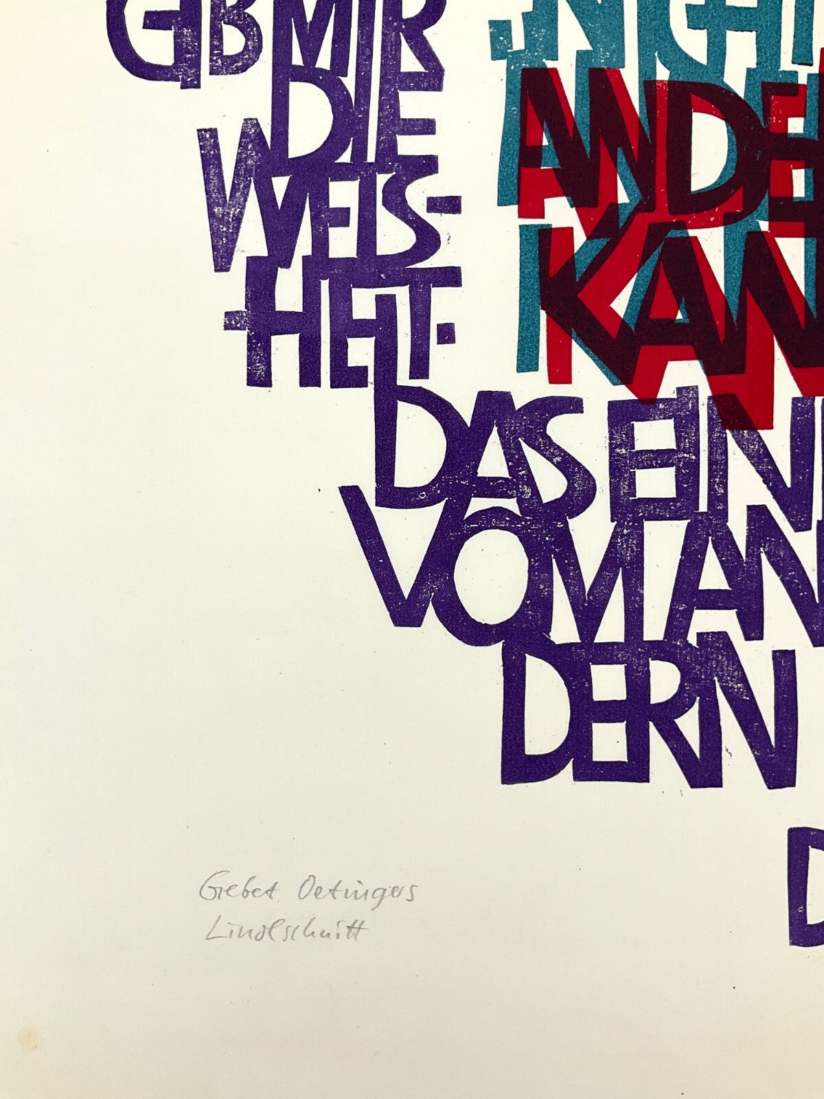 *LINOLSCHNITT MATTHIAS KLEMM GEBET OETINGERS 1972 SIGNIERT ORIGINAL SCHRIFTBILD