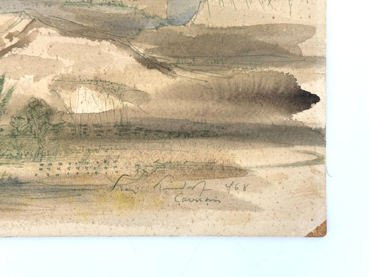 * GEMÄLDE AQUARELL LANDSCHAFT ITALIEN 1968 SIGNIERT UNIKAT