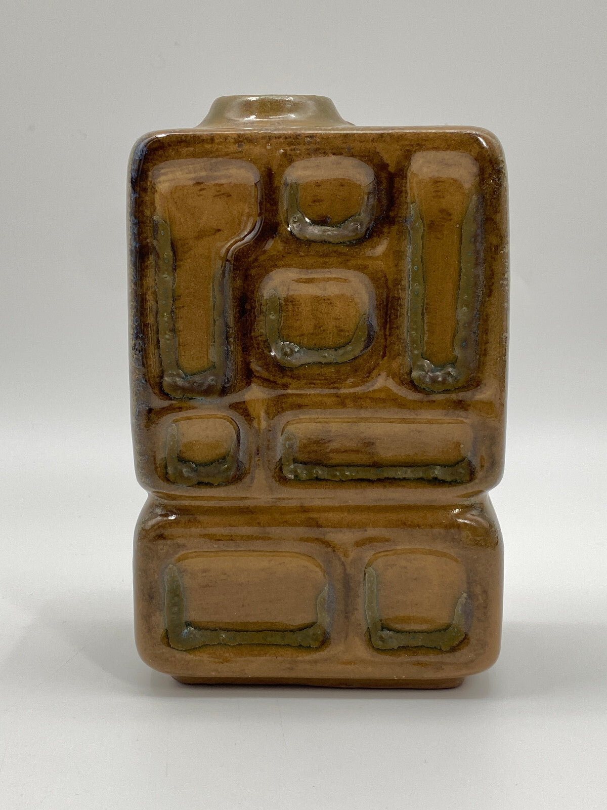 * VASE MID CENTURY DESIGN ECKIG GEOMETRISCH RELIEF GERMAN 70ER LAVA