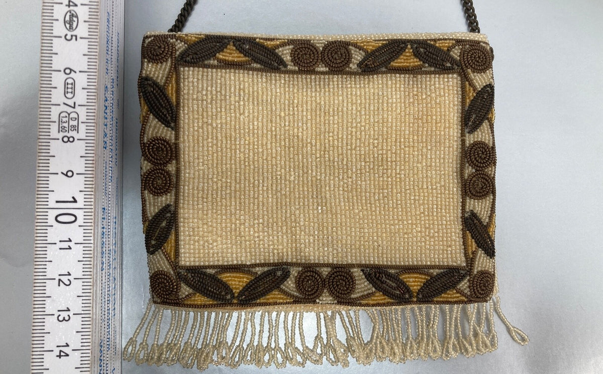 ABENDTASCHE GOLDENE 20er ROCAILLES CREME GOLD HANDARBEIT CLUTCH PERLEN