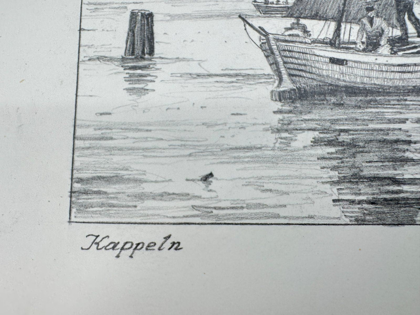 * HEINZ WEHLISCH ZEICHNUNG KAPPELN ANSICHT SIGNIERT HAFEN