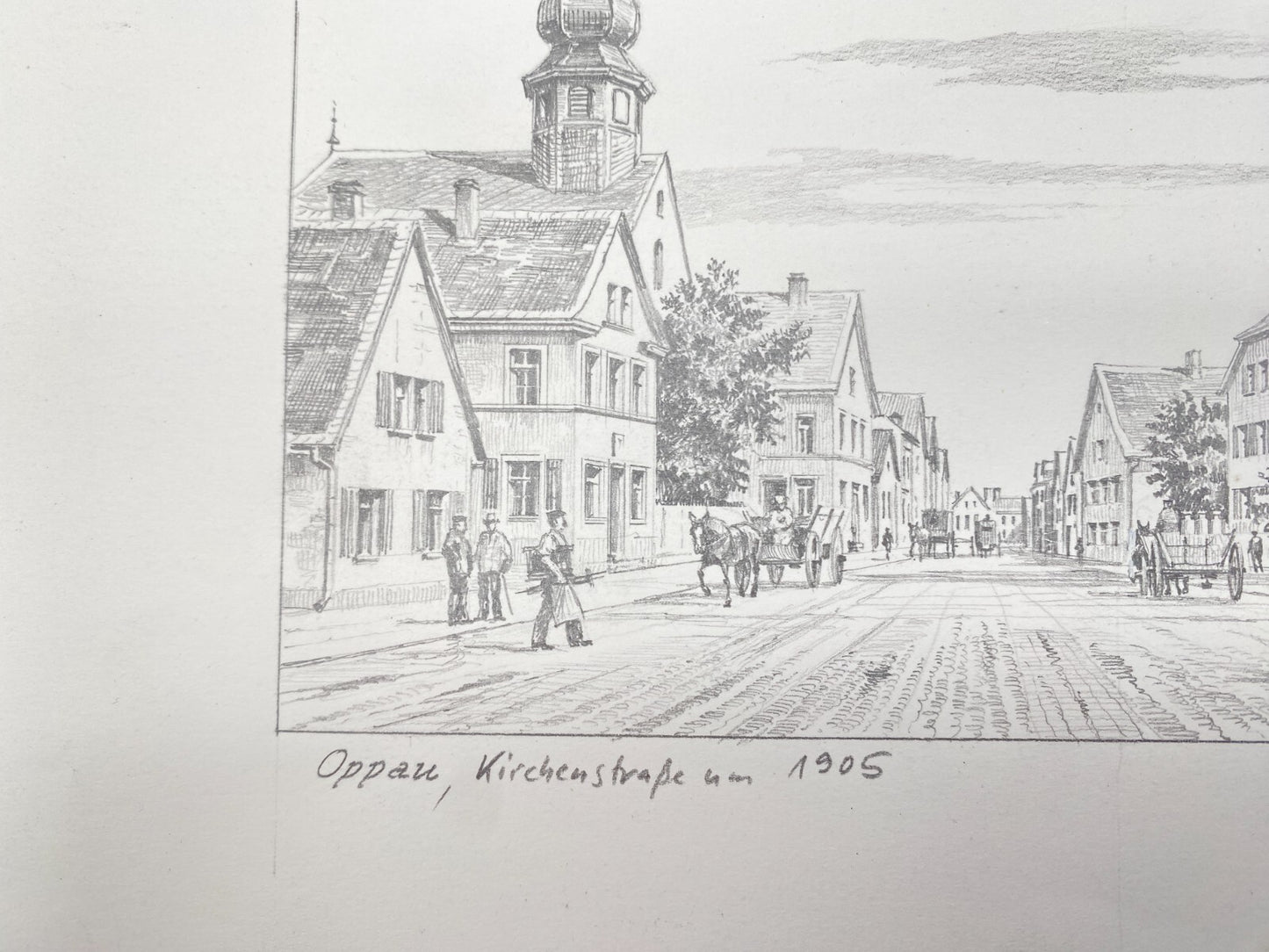 DEUTSCHER KÜNSTLER HEINZ WEHLISCH ZEICHNUNG OPPAU KIRCHENSTRAßE 1905 HANDSIGNIER