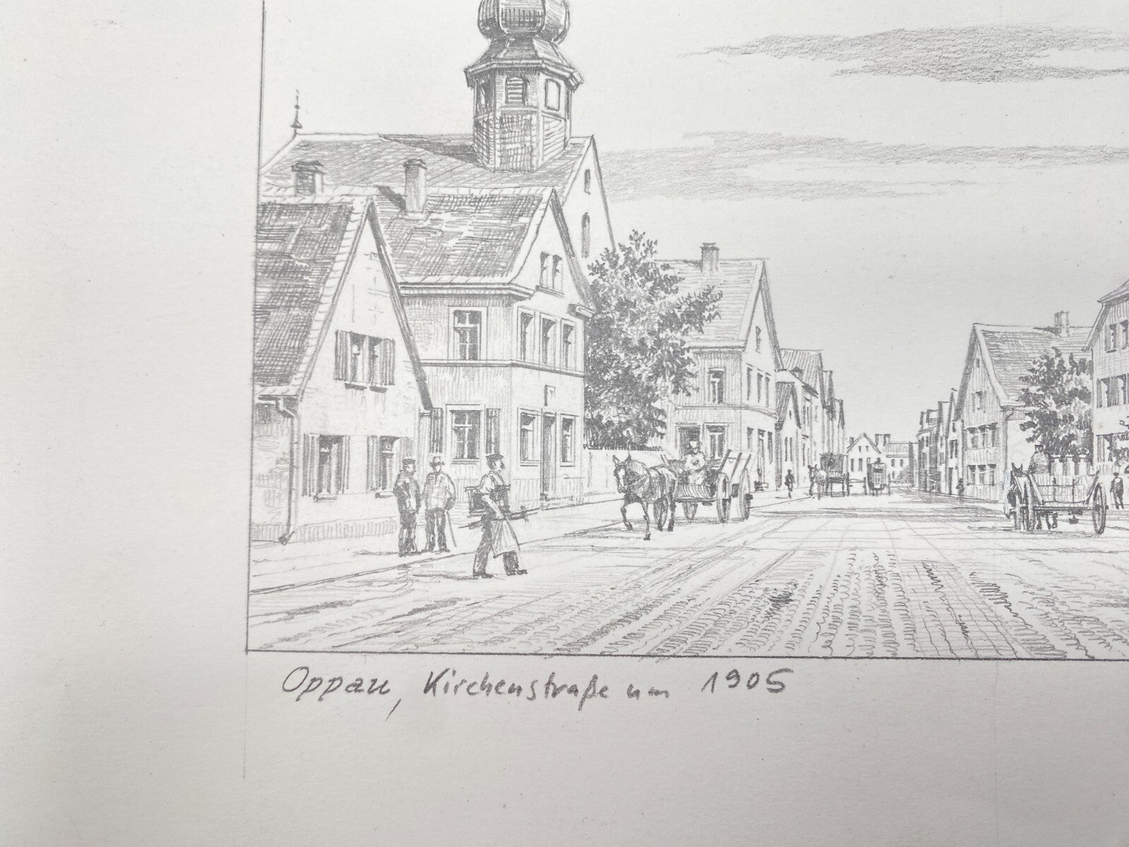 DEUTSCHER KÜNSTLER HEINZ WEHLISCH ZEICHNUNG OPPAU KIRCHENSTRAßE 1905 HANDSIGNIER