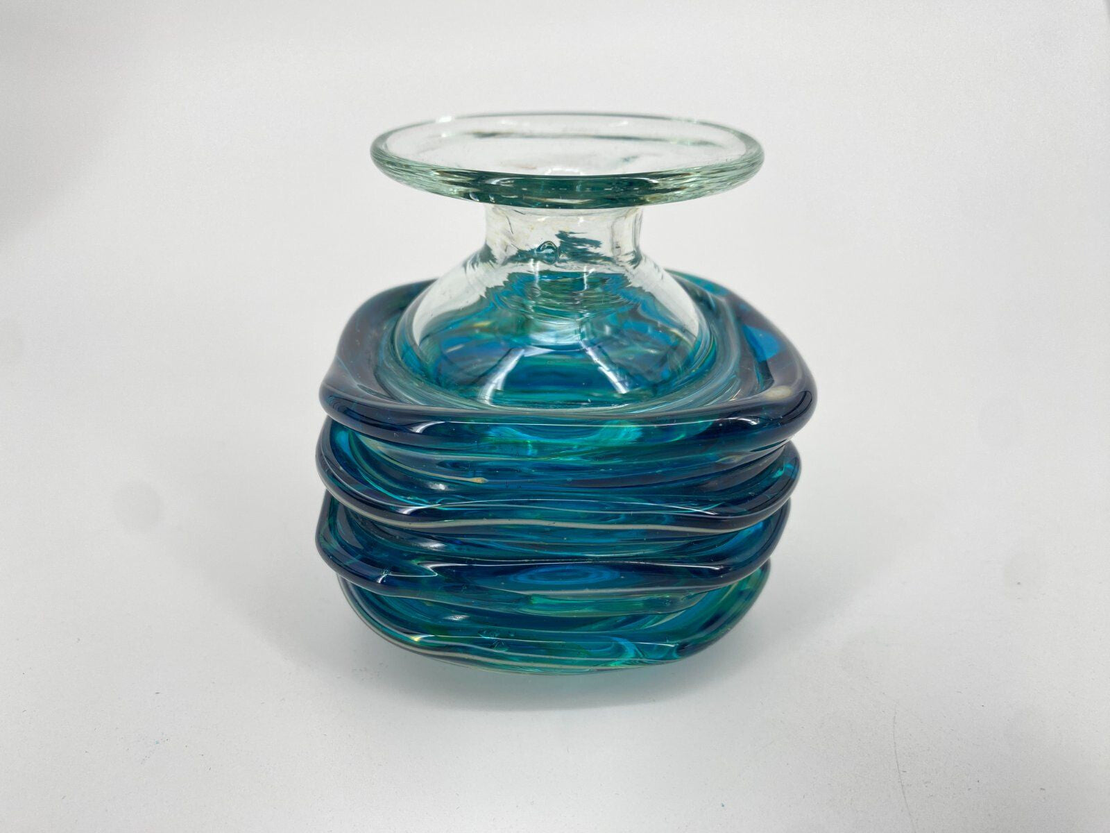 * GLASVASE MDINA GLASS MICHAEL HARRIS MID CENTURY 1970ER BLAU