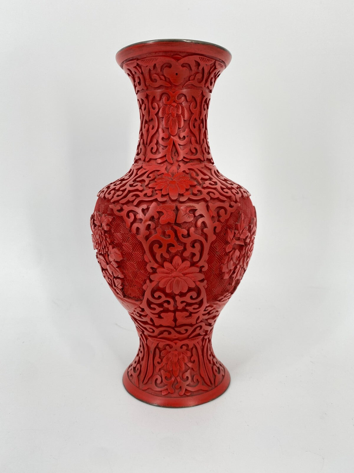 * CHINA VASE LACK SCHNITZARBEIT ZINNOBER CHENSHA ASIATIKA LAQUER VINTAGE