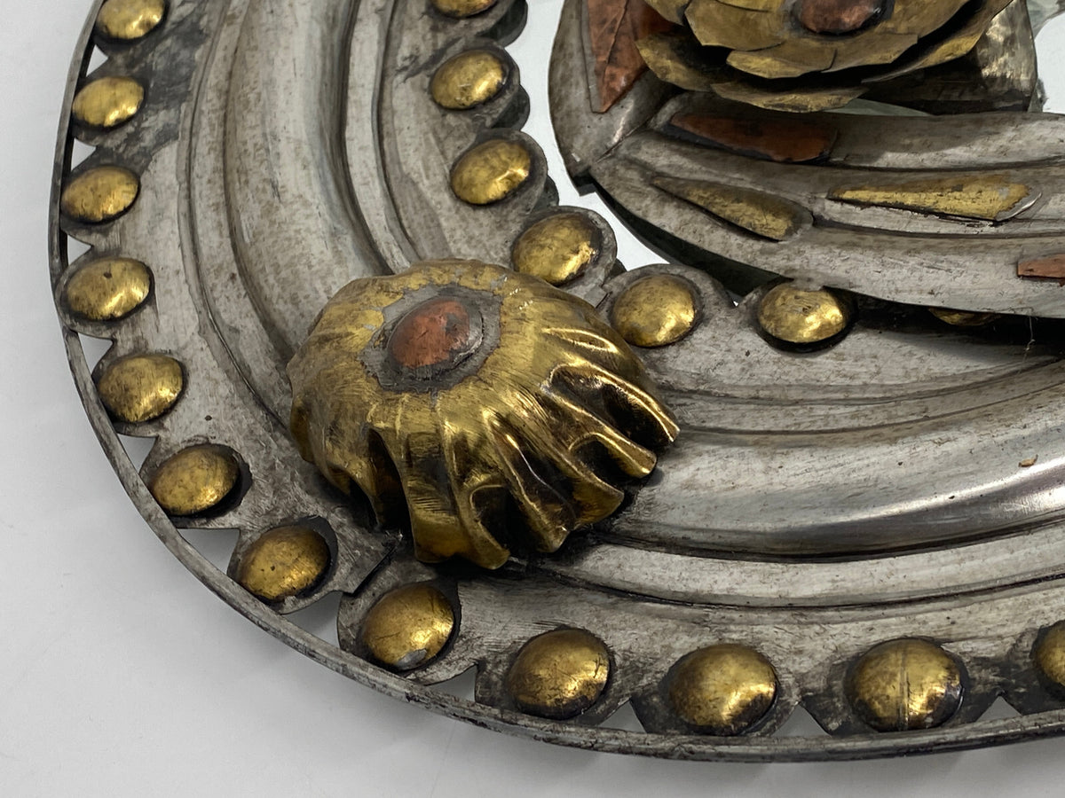 * OVALER WANDSPIEGEL METALLARBEIT VOGEL KUPFER MESSING HANDARBEIT