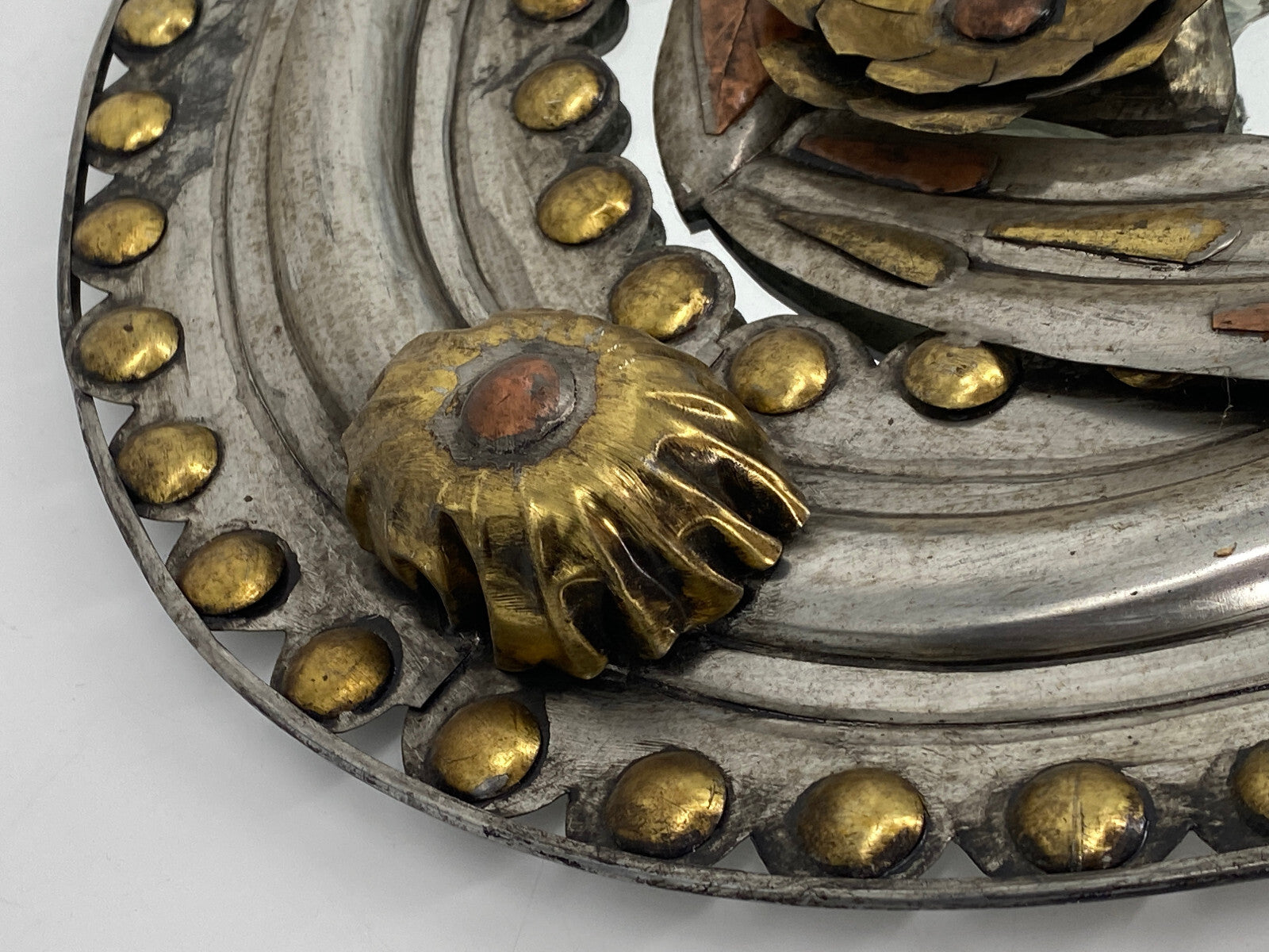 * OVALER WANDSPIEGEL METALLARBEIT VOGEL KUPFER MESSING HANDARBEIT