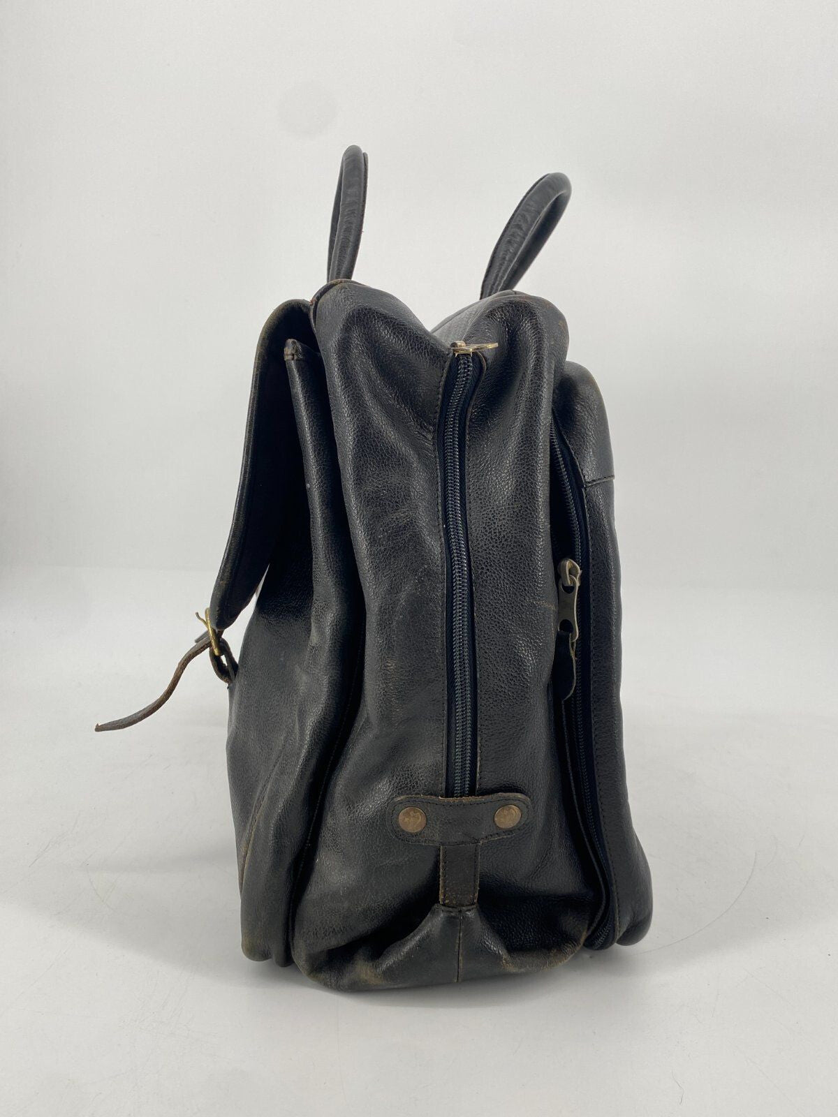 * VINTAGE IL BISONTE ECHT LEDER REISETASCHE SCHWARZ ITALY DESIGN