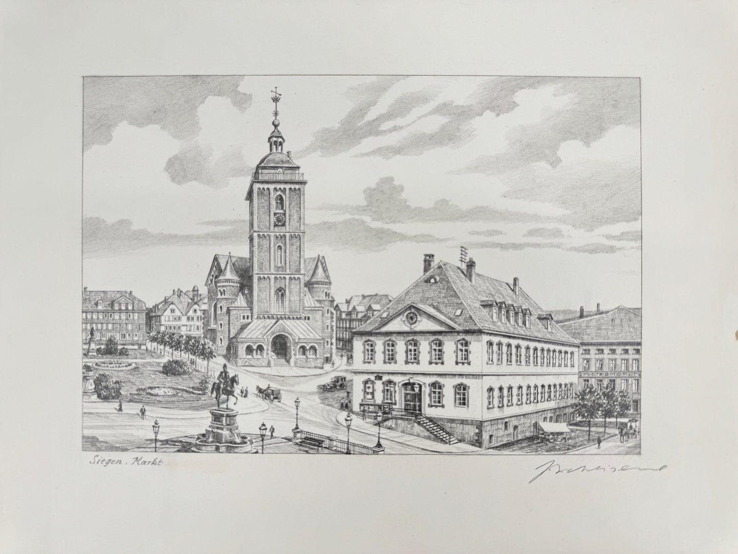 * HEINZ WEHLISCH ZEICHNUNG SIEGEN MARKT ANSICHT SIGNIERT