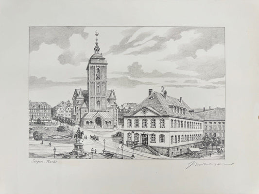 * HEINZ WEHLISCH ZEICHNUNG SIEGEN MARKT ANSICHT SIGNIERT