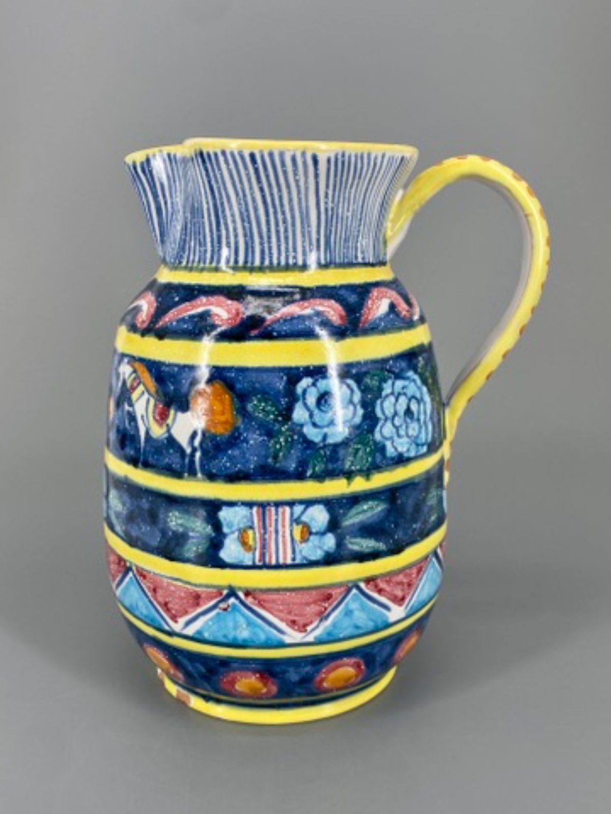 * KRUG KERAMIK HANDBEMALT TÖPFERKUNST VASE KARAFFE BUNT ITALIEN