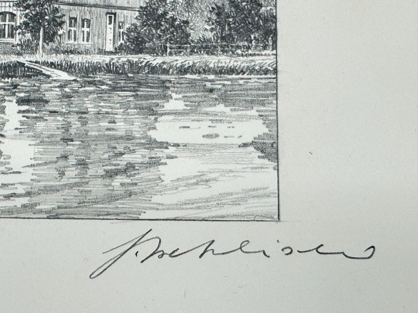 * HEINZ WEHLISCH ZEICHNUNG SCHLOß HARKOTTEN WARENDORF ANSICHT SIGNIERT