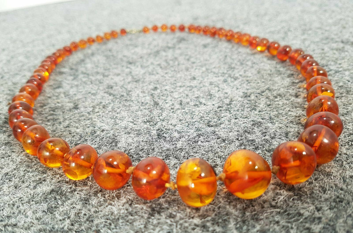 BUTTERSCOTCH KUGELN BERNSTEIN HALS KETTE AMBER SCHMUCK 78CM LANG ÜBER 58 STEINE