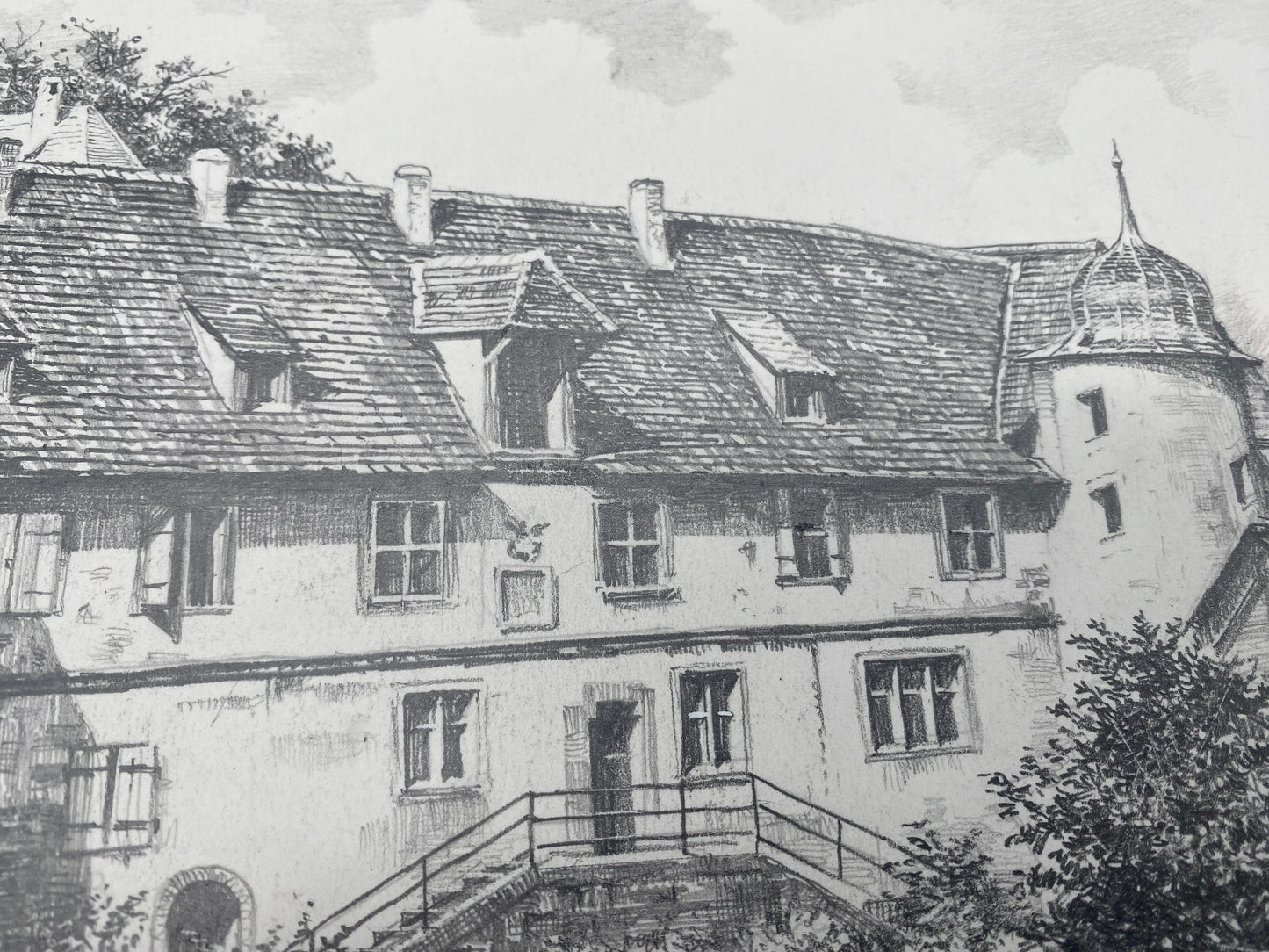 HEINZ WEHLISCH ZEICHNUNG GRÖTZINGEN SCHLOß AUGUSTENBERG HANDSIGNIERT