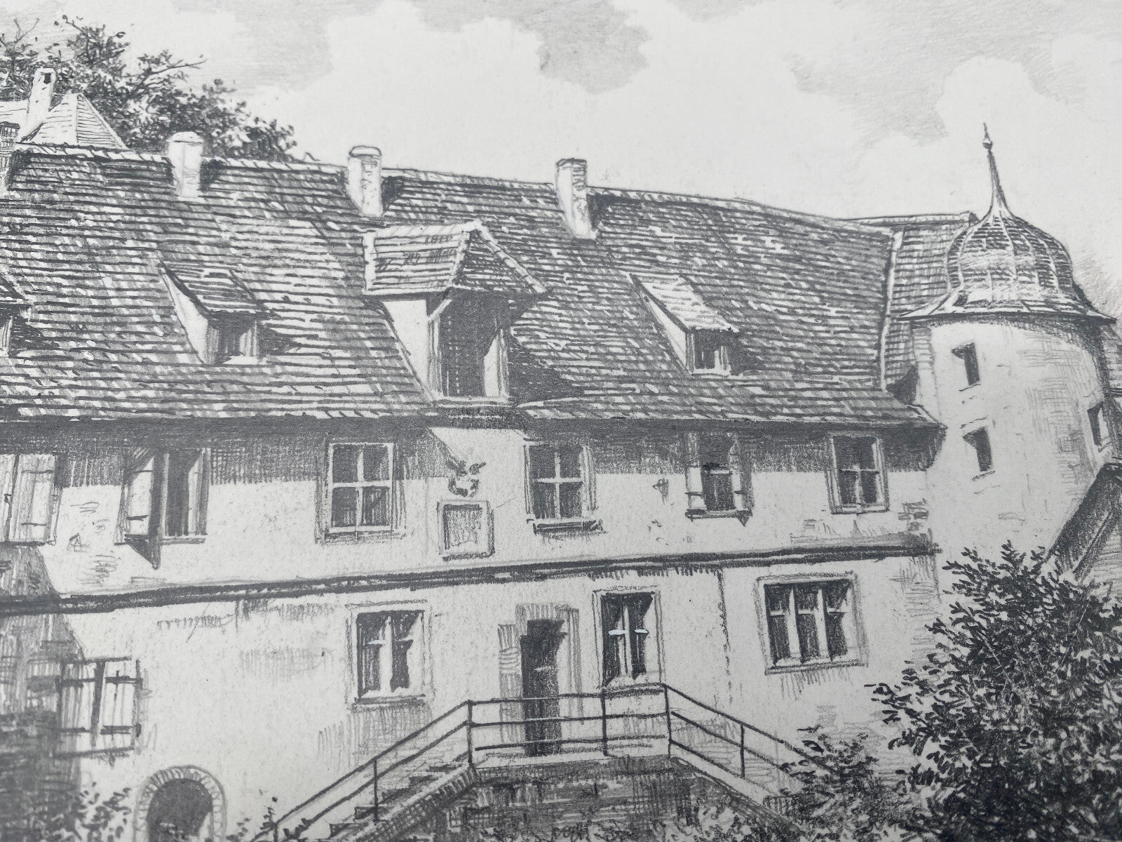 HEINZ WEHLISCH ZEICHNUNG GRÖTZINGEN SCHLOß AUGUSTENBERG HANDSIGNIERT