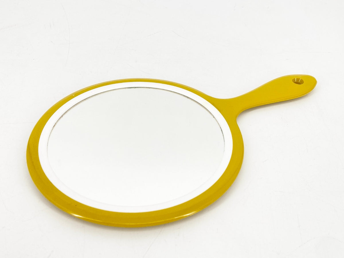 *HANDSPIEGEL  SCHMINKSPIEGEL KUNSTSTOFF GELB 1960ER 70ER VINTAGE MID CENTURY