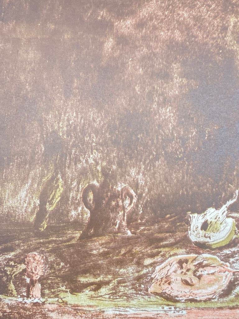 * KUNSTDRUCK ZEICHNUNG STILLEBEN ABSTRAKT VANITAS ROT GRÜN DRUCK PROBE SIGNIERT