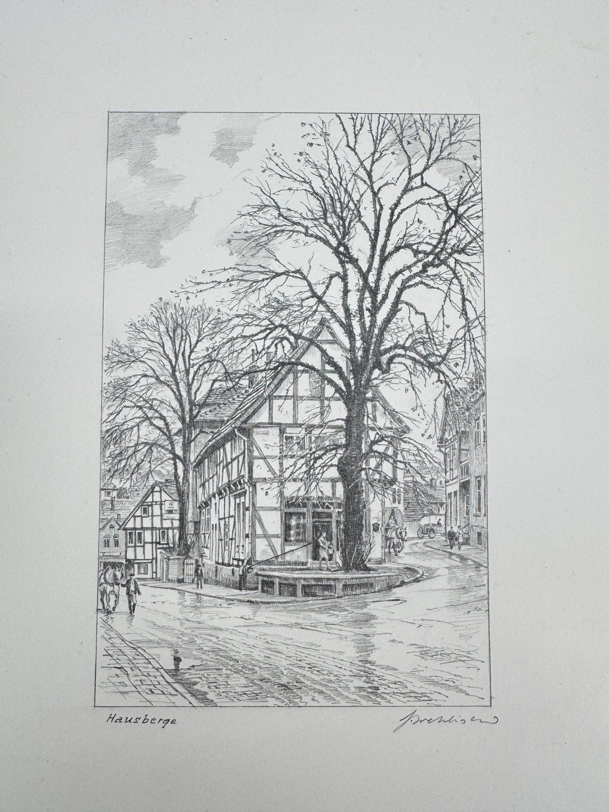 * HEINZ WEHLISCH ZEICHNUNG HAUSBERGE ANSICHT SIGNIERT