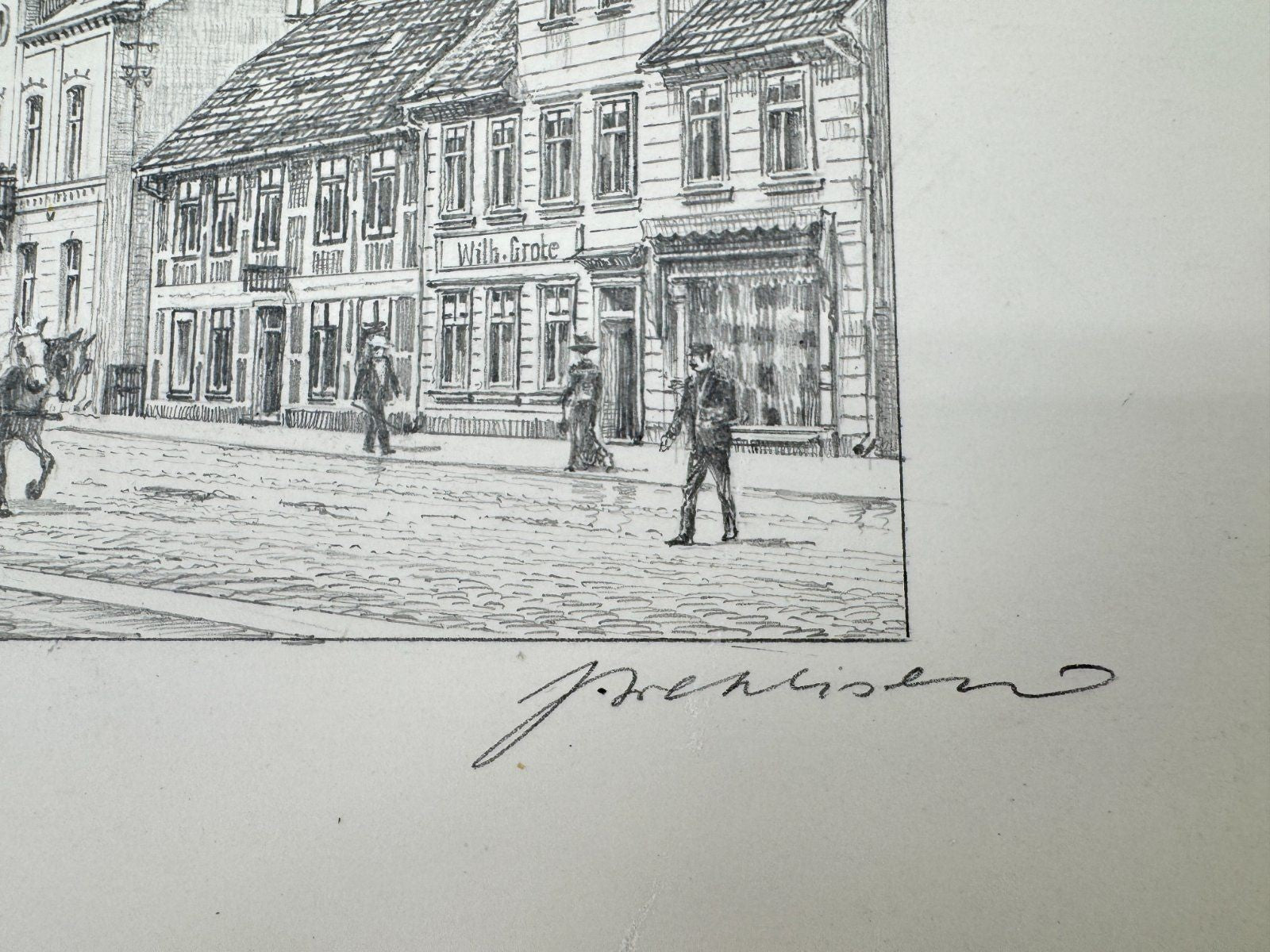 * HEINZ WEHLISCH ZEICHNUNG UELZEN VEERßER STR 1910 ANSICHT SIGNIERT