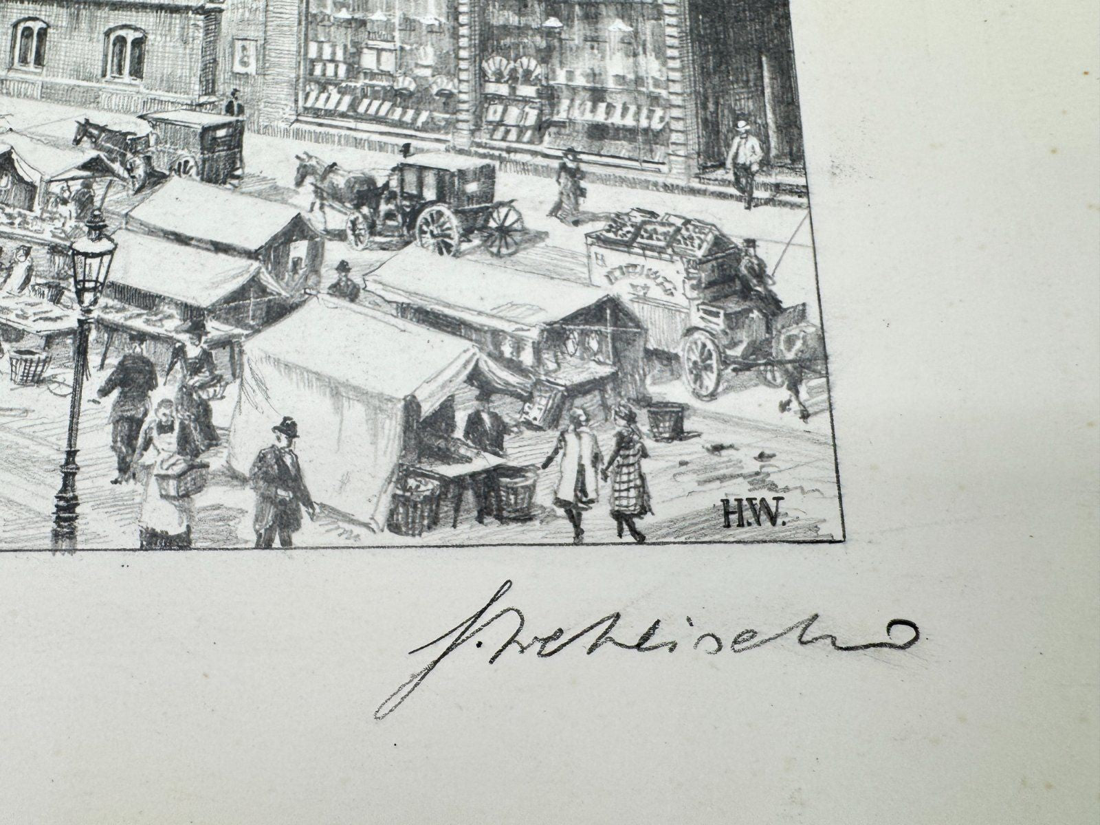 * HEINZ WEHLISCH ZEICHNUNG GELSENKIRCHEN NEUMARKT UM 1900 ANSICHT