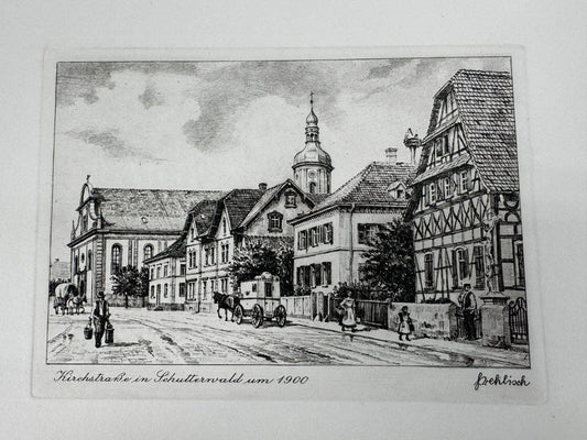 * HEINZ WEHLISCH ORIGINAL RADIERUNG KIRCHSTRAßE SCHUTTERWALD 1900