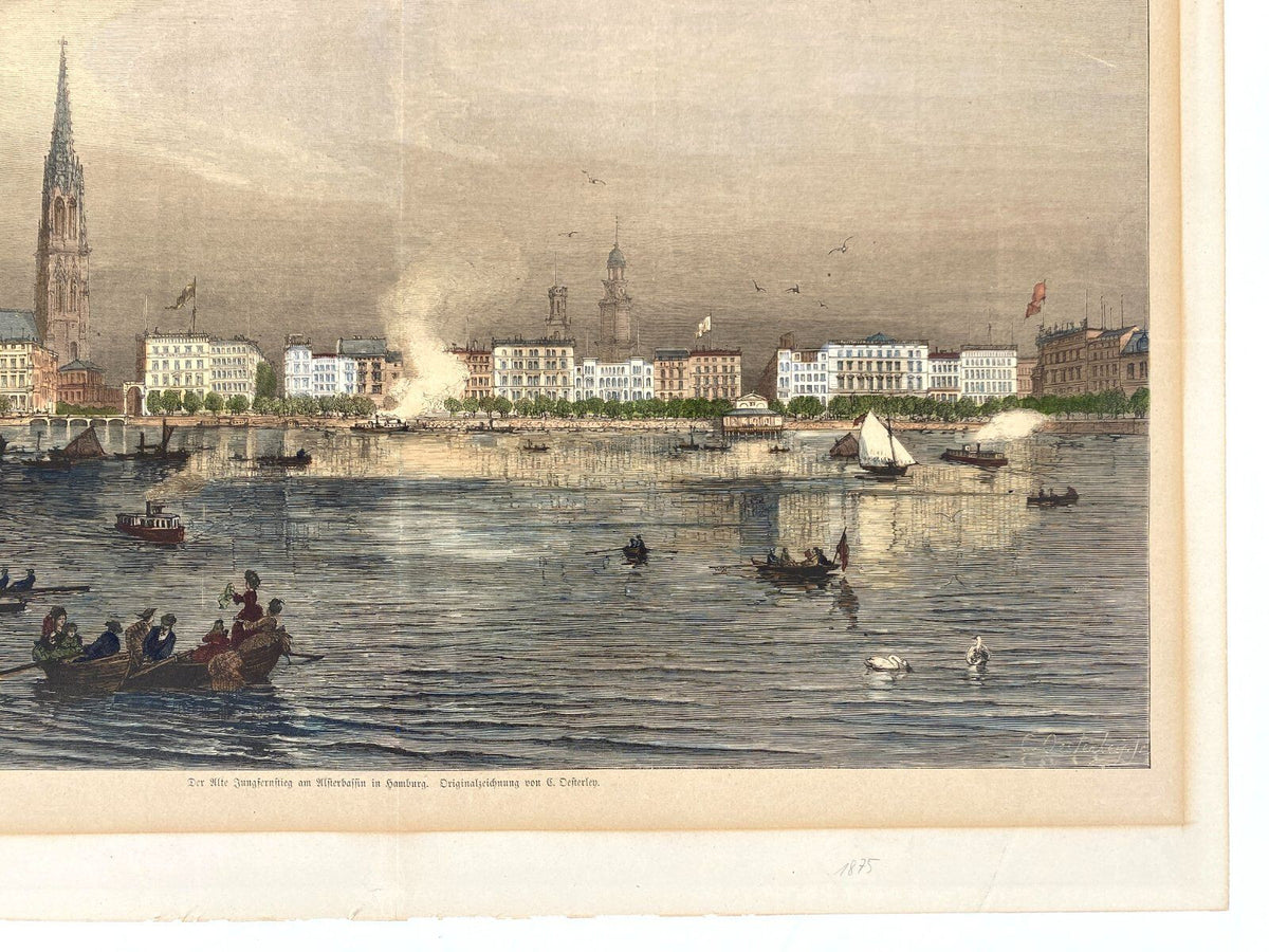 *GRAFIK DER ALTE JUNGFERNSTIEG DRUCK HAMBURG C. OESTERLEY 1875