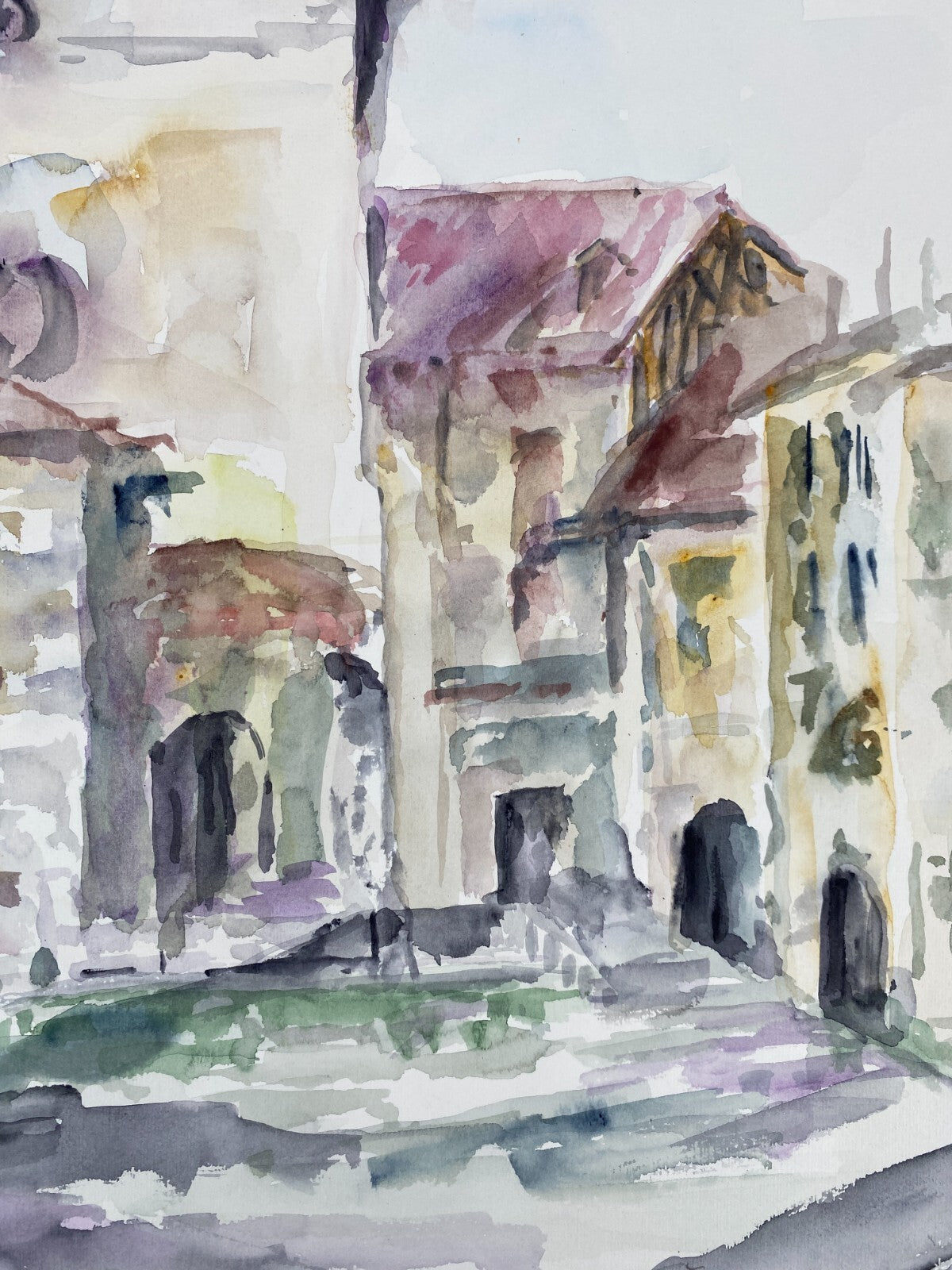*AQUARELLGEMÄLDE STADTANSICHT ITALIEN HAUPTPLATZ KIRCHE SIGRID HANNSE 987 UNIKAT