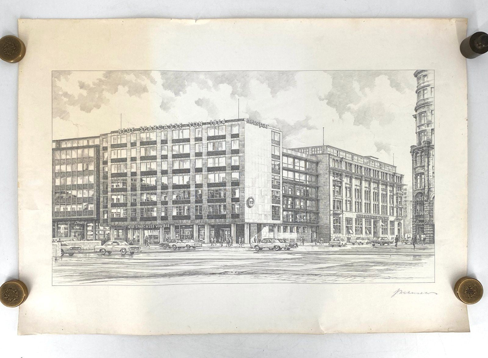*GRAFIK HANDZEICHNUNG HEINZ WEHLISCH HAMBURG SPARCASSE SIGN. GLOCKENGIEßERWALL