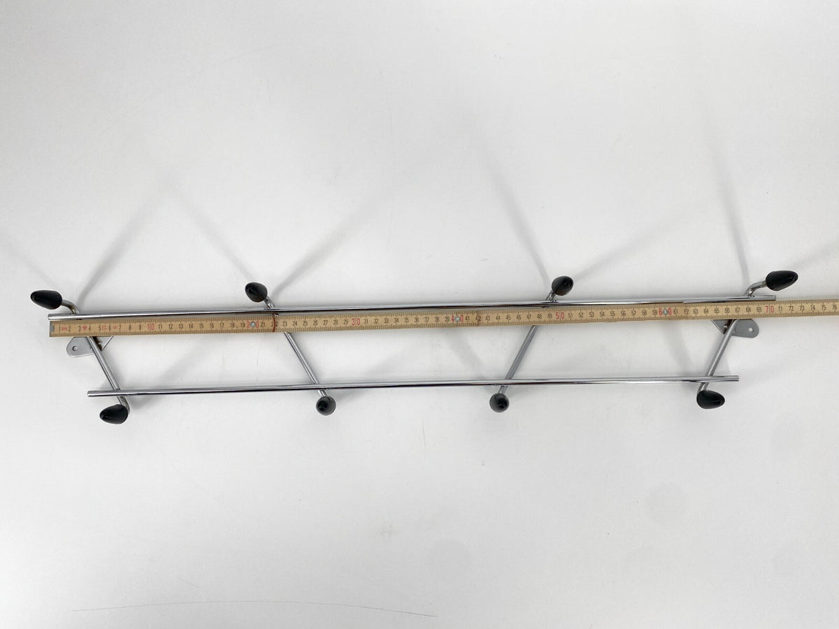 *GARDEROBE HAKENLEISTE 8 HAKEN VERCHROMT SCHWARZ MID CENTURY VINTAGE