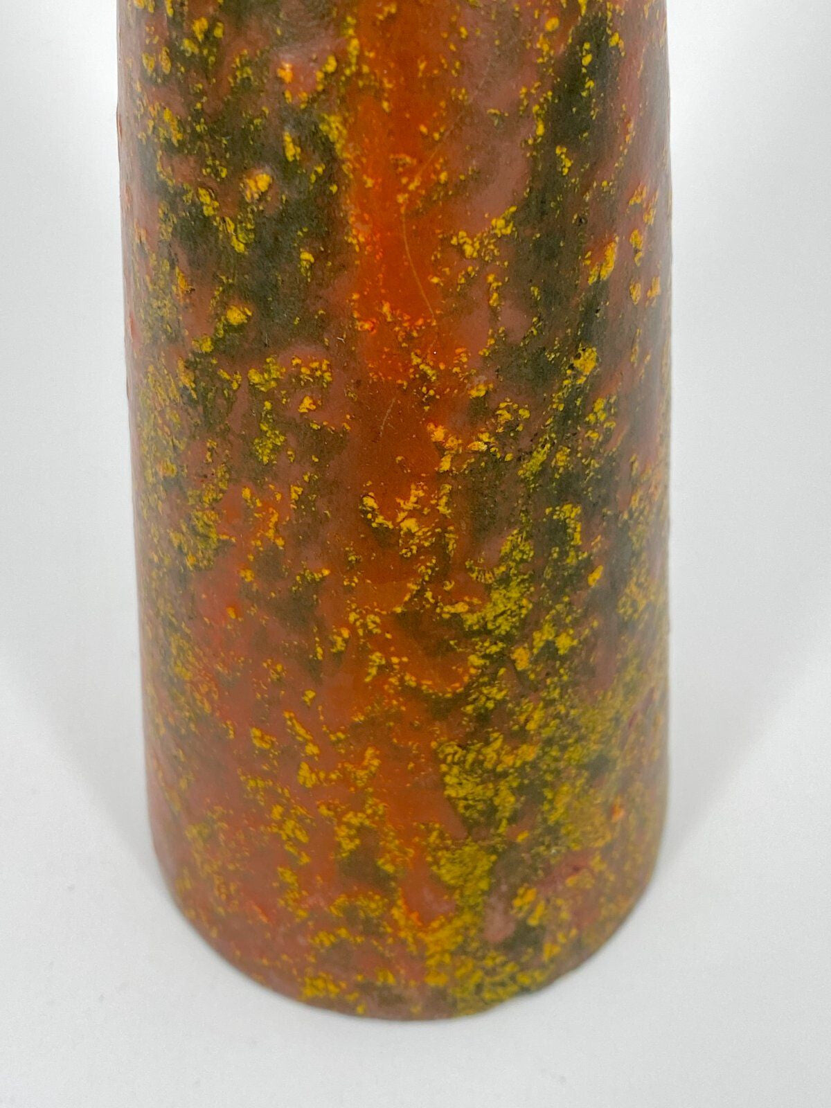 * VASE KERAMIK FAT LAVA GLASUR ROT GRÜN KONKAV VINTAGE