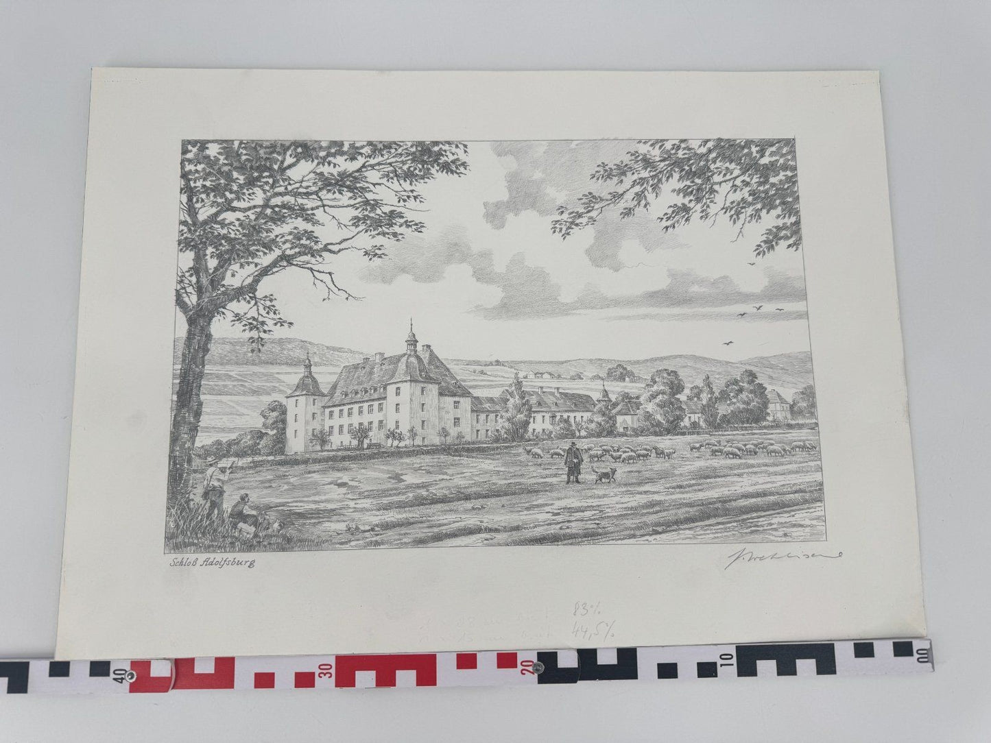 * HEINZ WEHLISCH ZEICHNUNG SCHLOß ADOLFSBURG KIRCHHUNDEM ANSICHT
