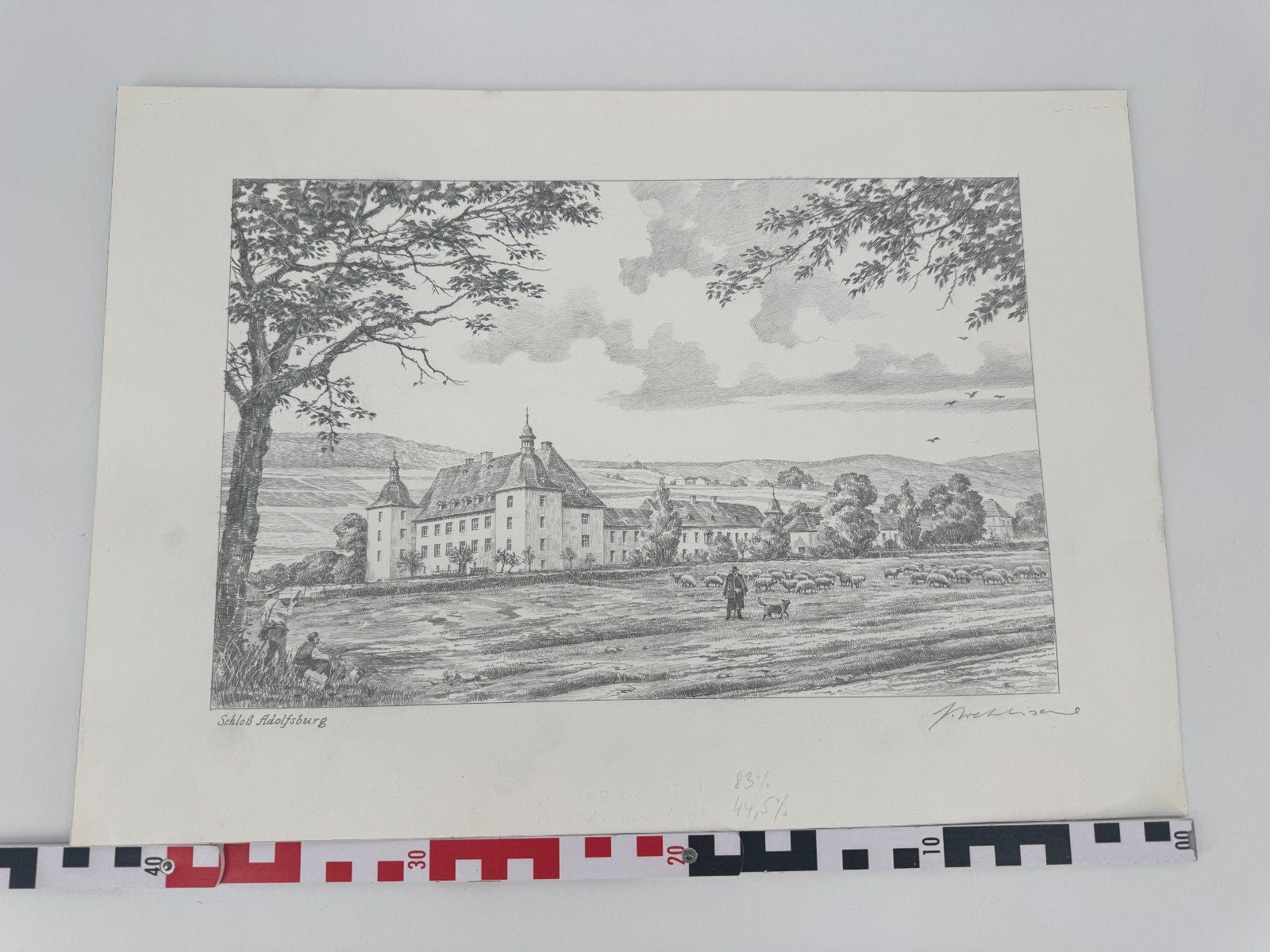 * HEINZ WEHLISCH ZEICHNUNG SCHLOß ADOLFSBURG KIRCHHUNDEM ANSICHT