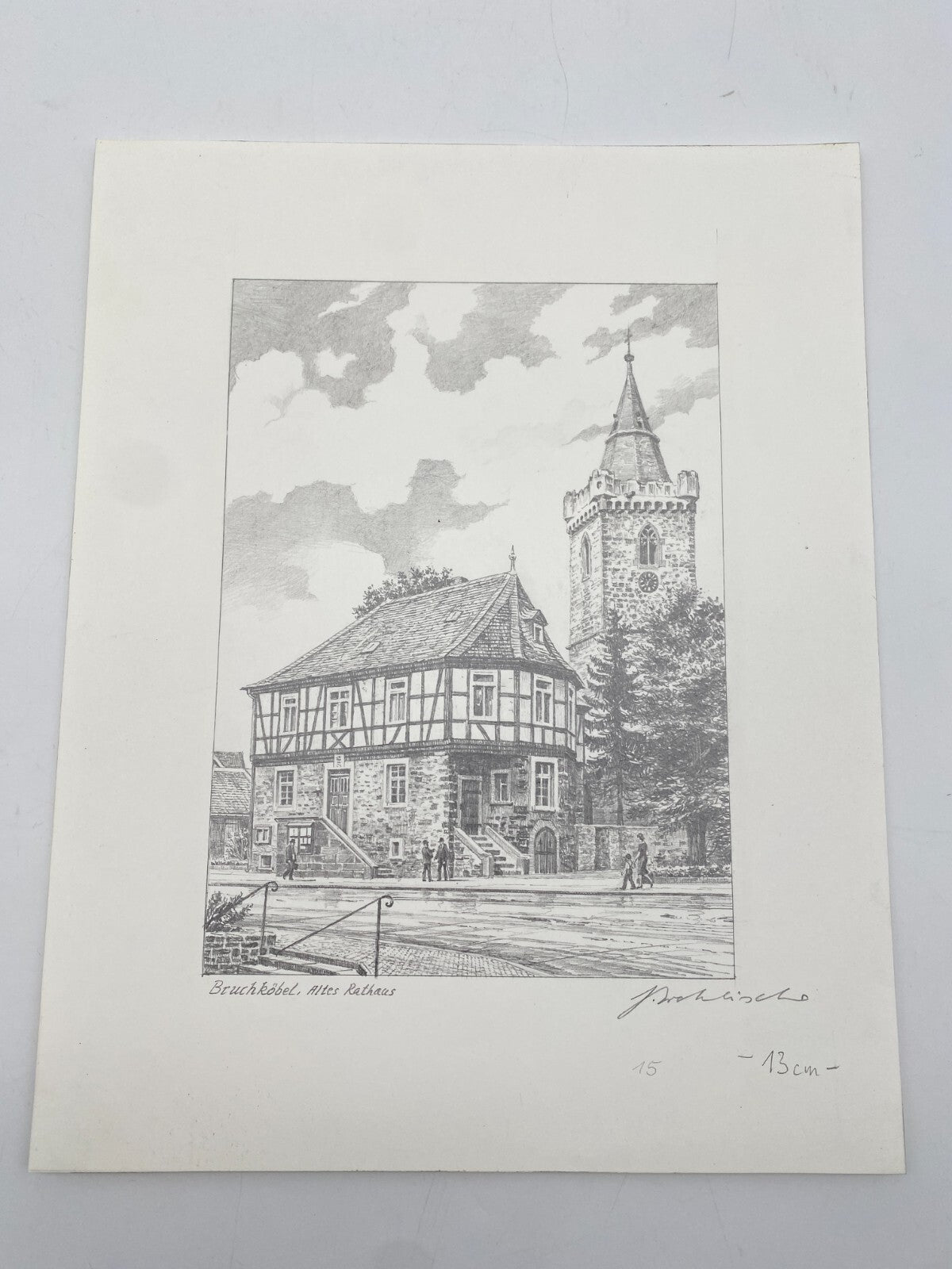 DEUTSCHER KÜNSTLER HEINZ WEHLISCH ZEICHNUNG BRUCHKÖBEL ALTES RATHAUS SIGNIERT