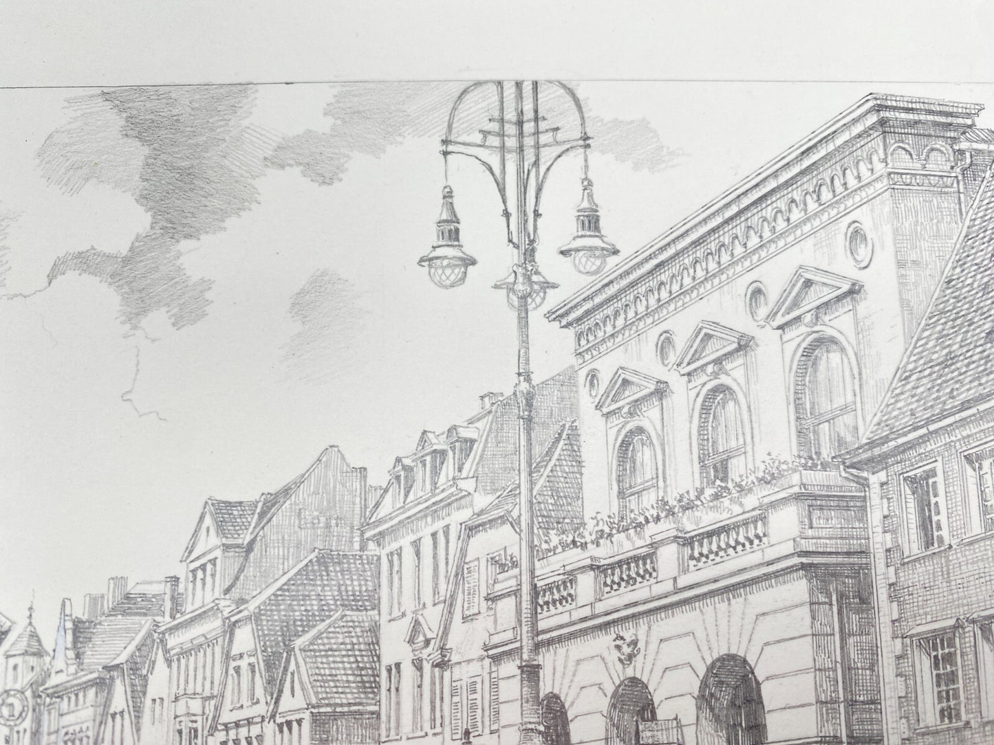HEINZ WEHLISCH ZEICHNUNG LÜNEN RATHAUS UM 1890 HANDSIGNIERT