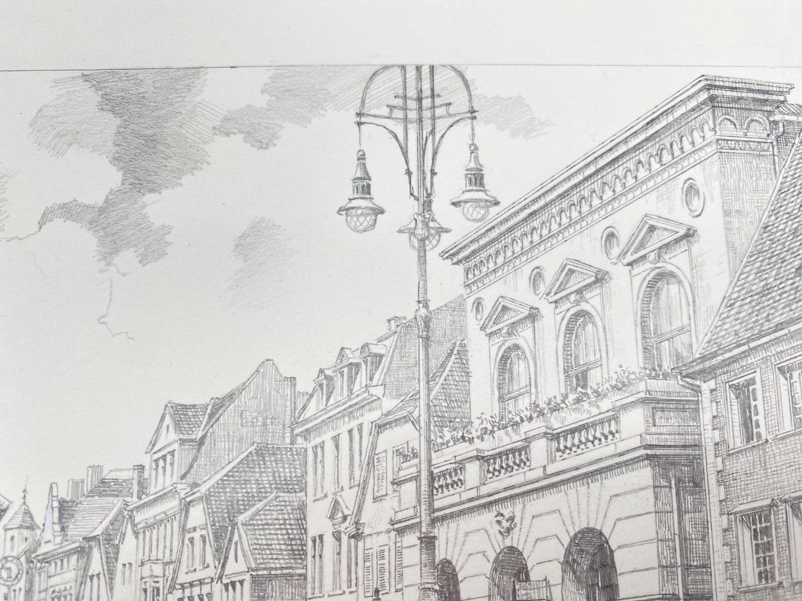 HEINZ WEHLISCH ZEICHNUNG LÜNEN RATHAUS UM 1890 HANDSIGNIERT