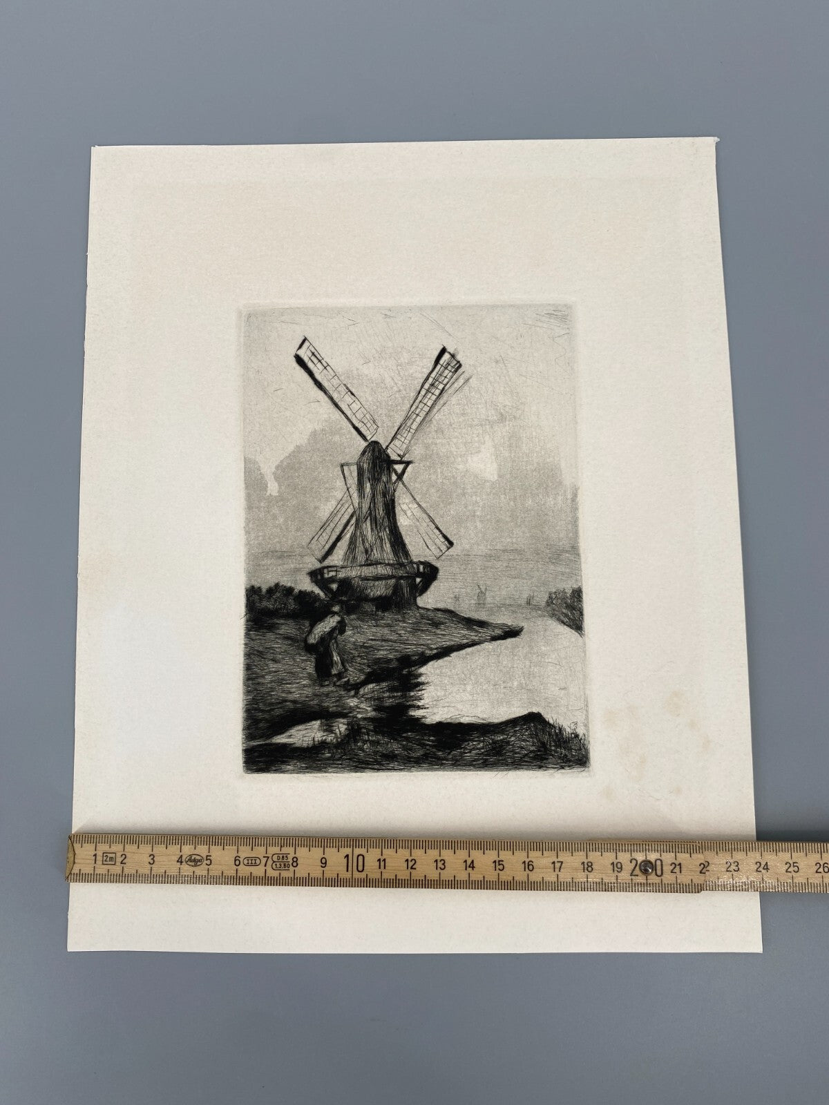 *RADIERUNG URY LESSER LANDSCHAFT MIT HOLLÄNDISCHEN MÜHLE GESTEMPELT 1920/1982