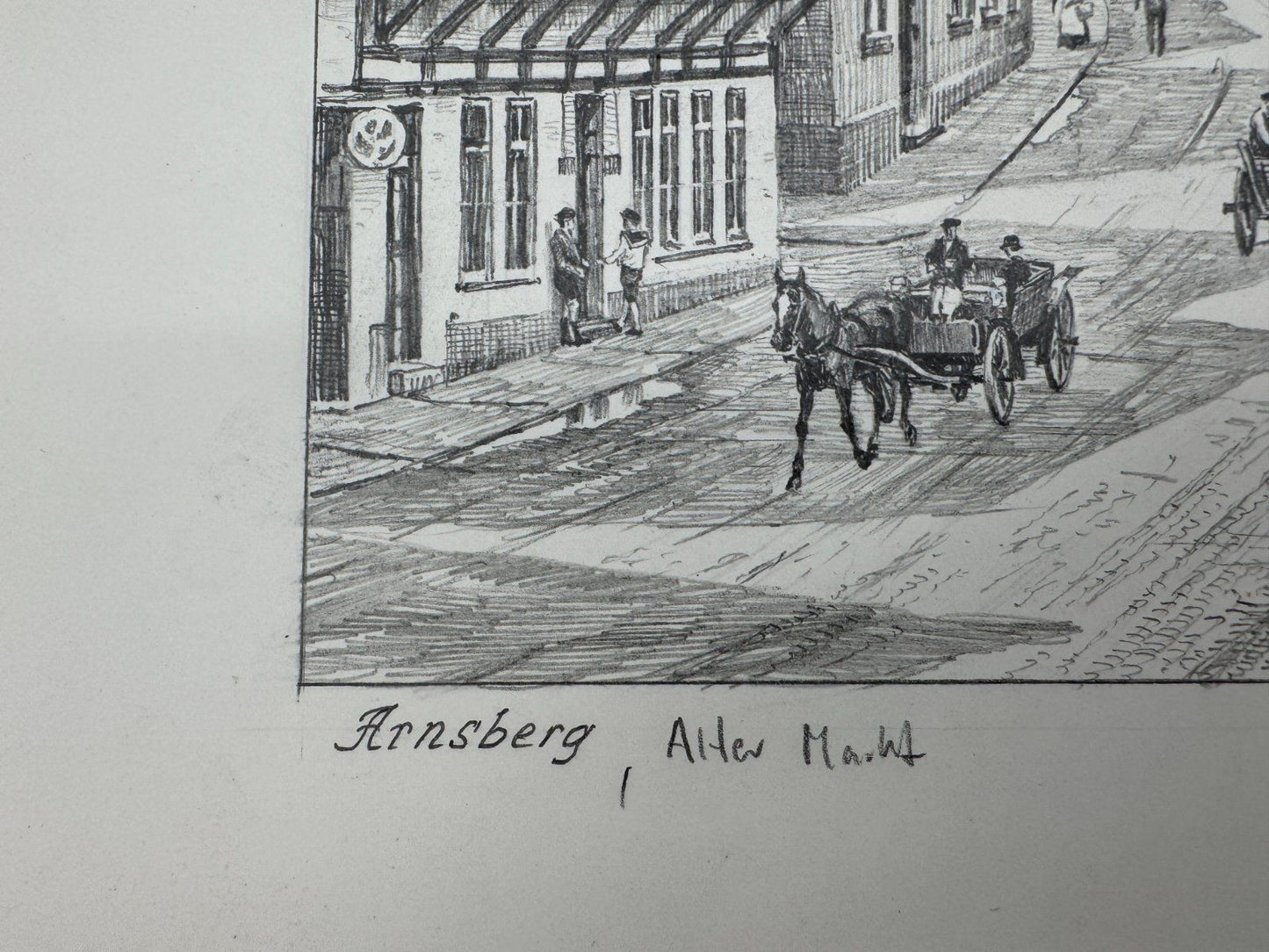 * HEINZ WEHLISCH ZEICHNUNG ARNSBERG ALTER MARKT ANSICHT SIGNIERT