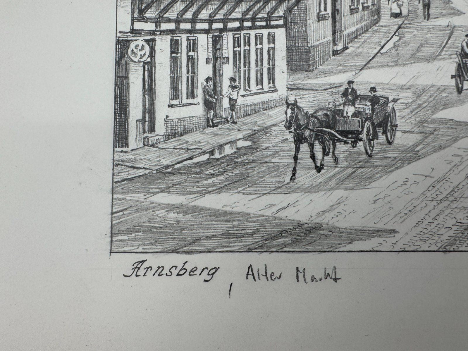 * HEINZ WEHLISCH ZEICHNUNG ARNSBERG ALTER MARKT ANSICHT SIGNIERT