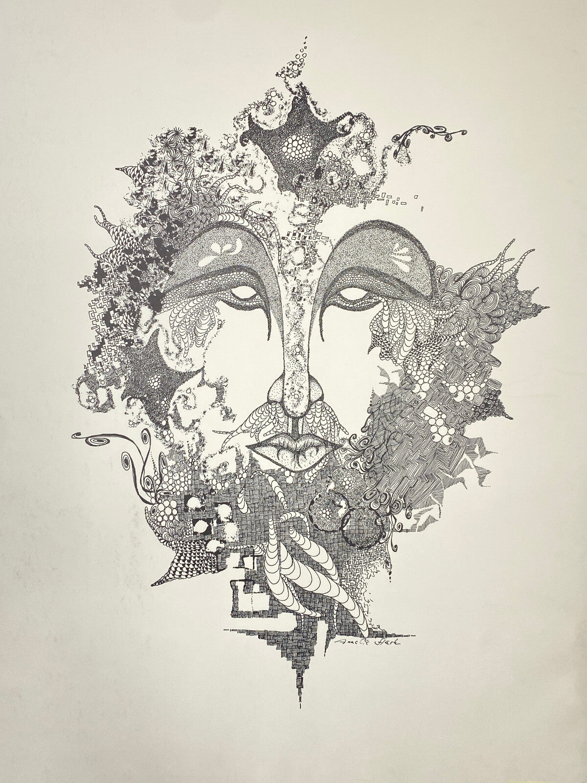 * 1v2 ANNELIE STÄRK GRAFIK DRUCK ABSTRAKT SURREAL GESICHT ZEICHNUNG SIGNIERT 70