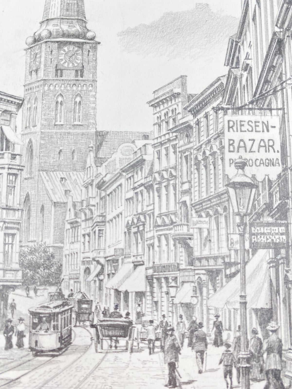 DEUTSCHER KÜNSTLER HEINZ WEHLISCH ZEICHNUNG LÜBECK BREITE STRAßE JACOBIKIRCHE