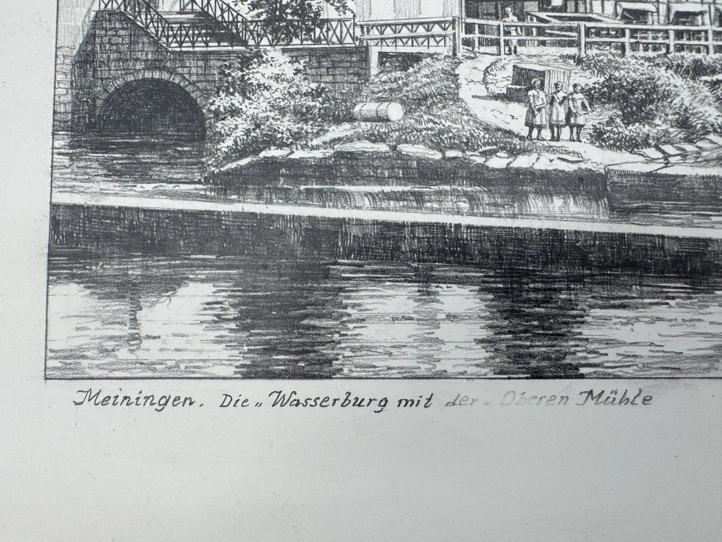 * HEINZ WEHLISCH ZEICHNUNG MEININGEN WASSERBURG MÜHLE ANSICHT