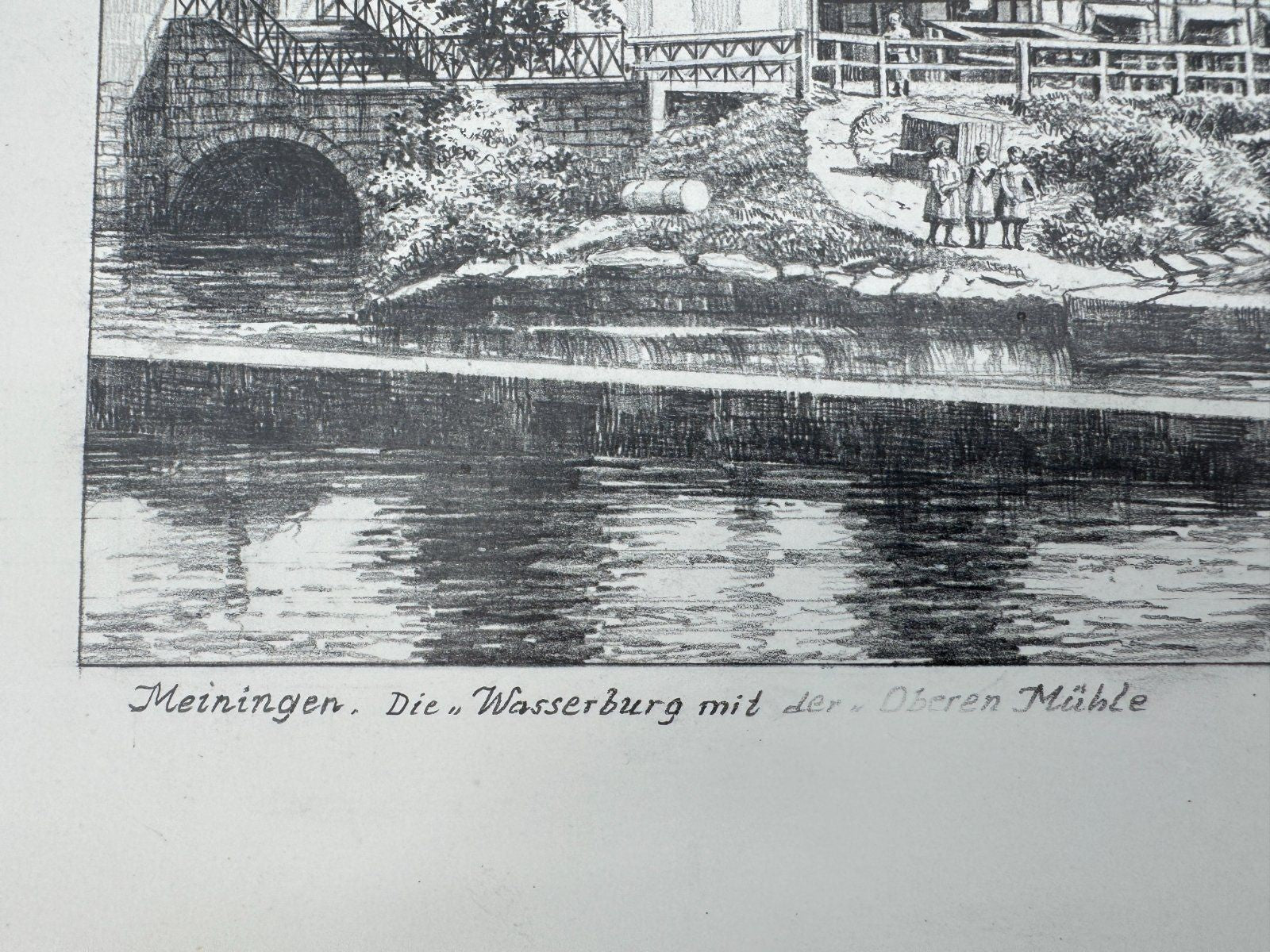 * HEINZ WEHLISCH ZEICHNUNG MEININGEN WASSERBURG MÜHLE ANSICHT