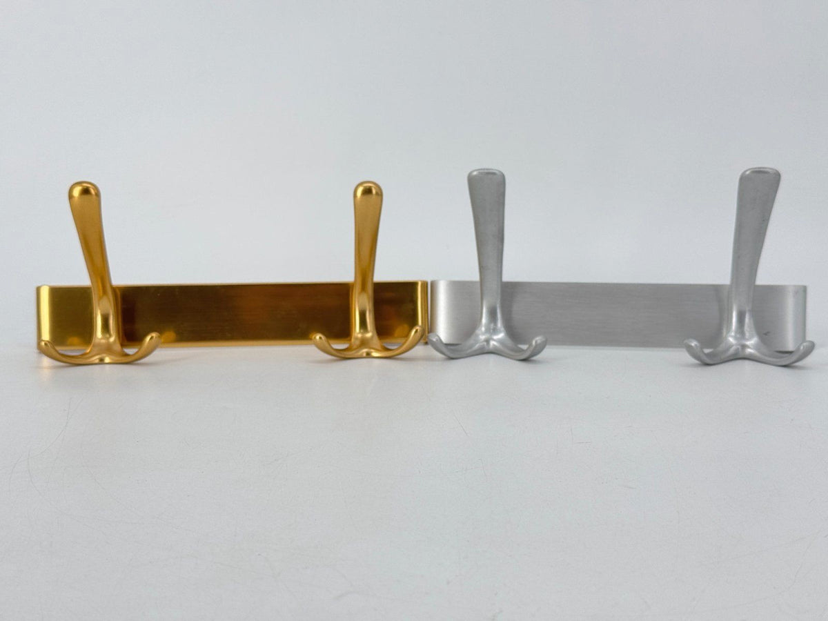 2x GARDEROBE HAKENLEISTEN 2 HAKEN MESSING ALU 70er VINTAGE