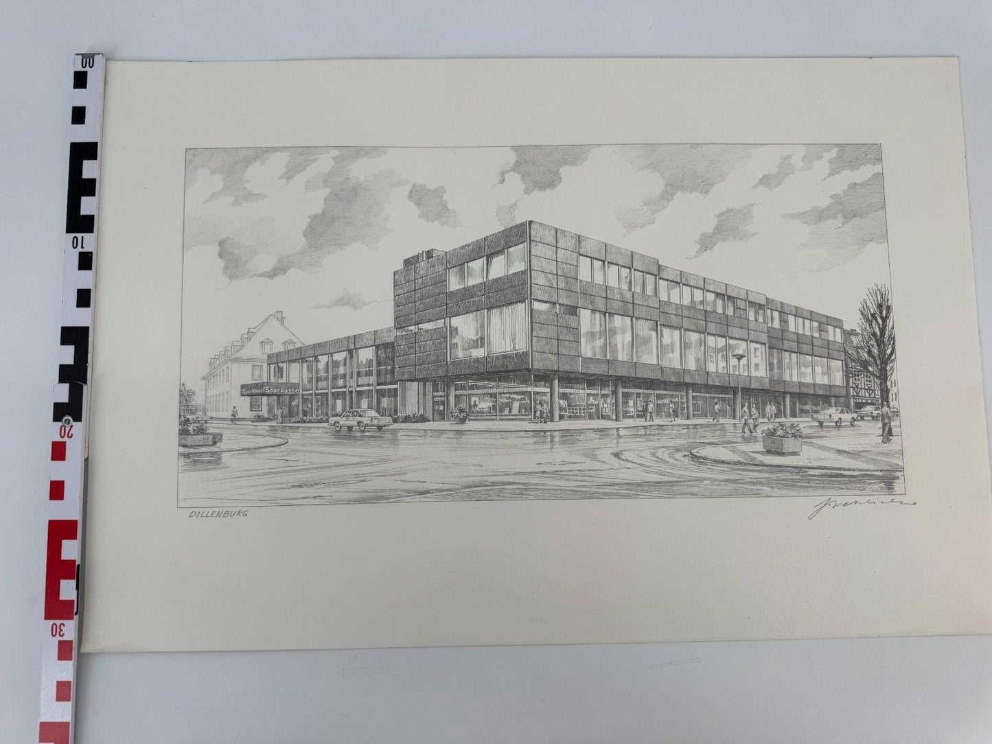 * HEINZ WEHLISCH ZEICHNUNG DILLENBURG SPARKASSE ANSICHT SIGNIERT